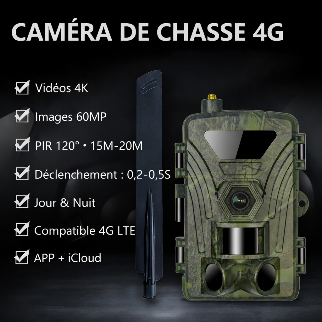 Caméra de chasse 4G LTE – 60MP et Vidéo 4K