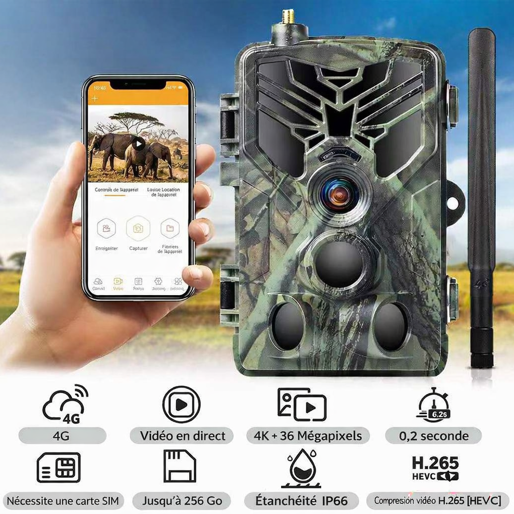 Caméra de chasse 4G avec application – 36MP et Vidéo 4K